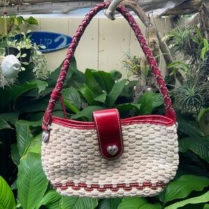 Brighton Woven Straw Bag With Red Leather Accents